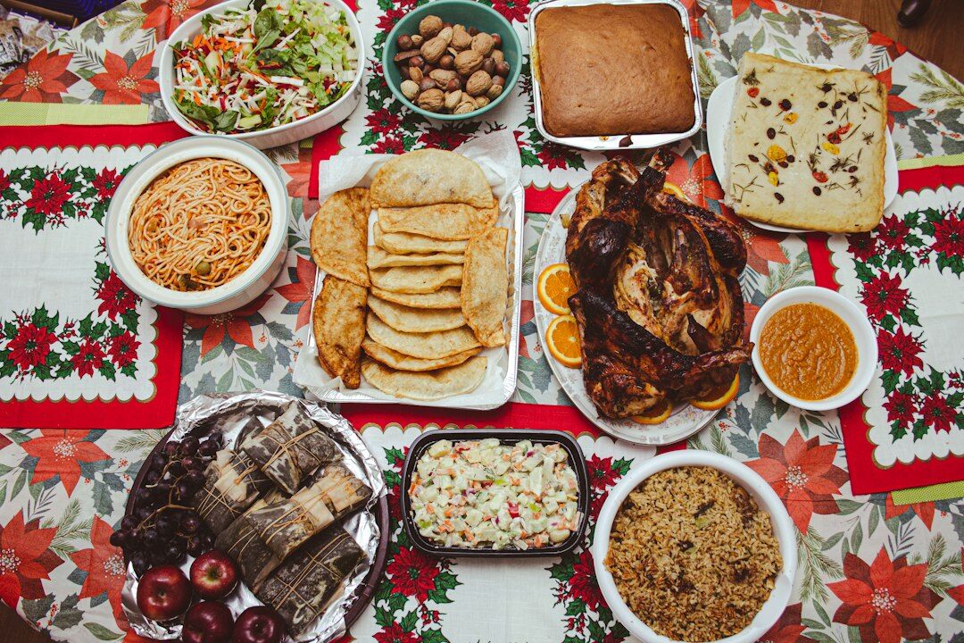 Traditional Czech dishes served on a rustic wooden table