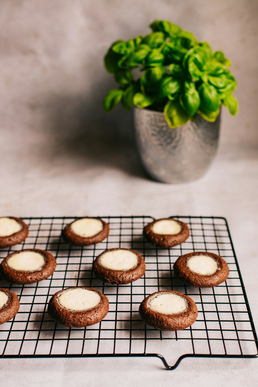 Homemade layered cake on a cooling rack in a kitchen
